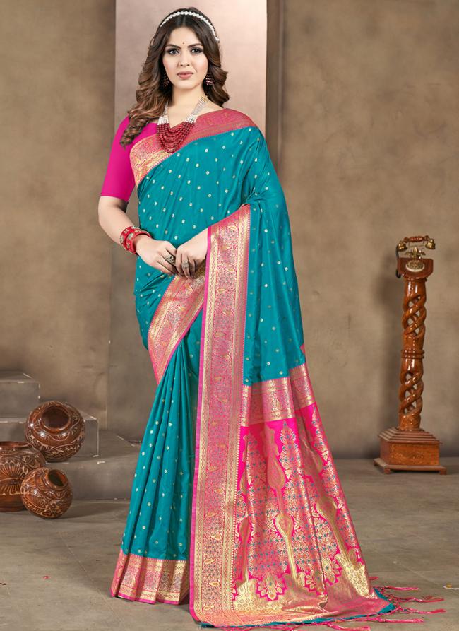 Silk Sky Blue Party Wear Weaving Saree